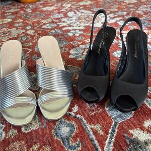 Silver and Black Heels. Black heels- size 6.5 and silver heels- size 7.